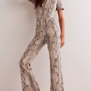 Free People Beige Snake Print Jumpsuit